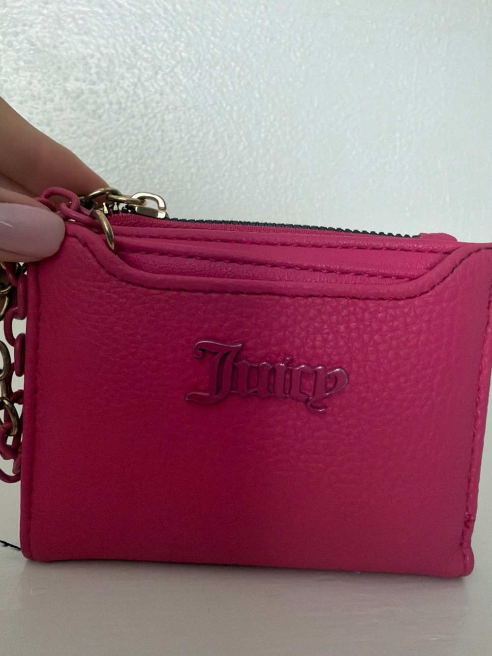 Juicy Couture Bright Pink Leather Mini Wallet with Chain